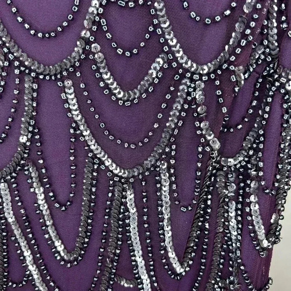 Pisarro Nights Size 8 Beaded Sequinned Wine Sheath Dress Gown Party Formal Flapp - Picture 4 of 9